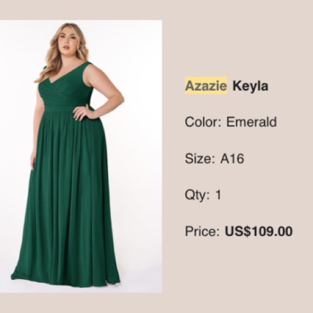 Azazie Keyla Dress in Emerald NWT